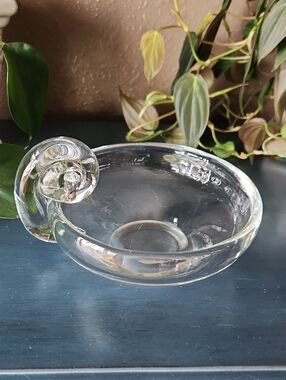 Steuben Glass Bowl with Snail Handle   Heavy Crystal
